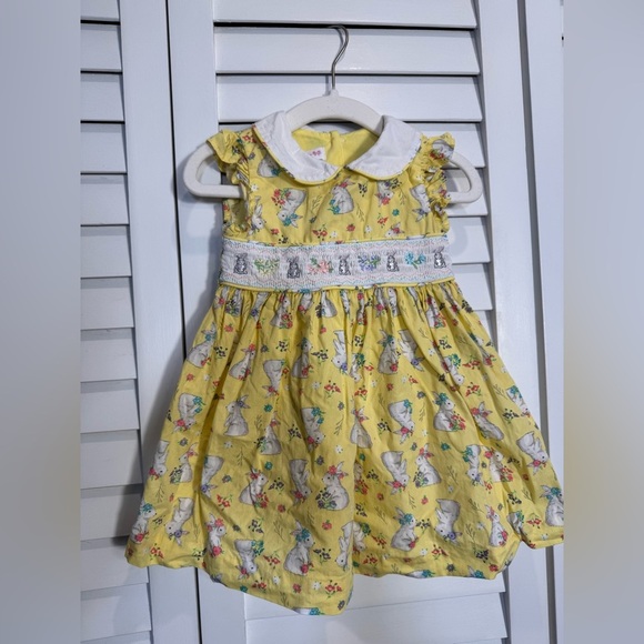Baby Toddler Girl Yellow Kids Smocked Dress with Bunny Print Size 18 month - Picture 1 of 5